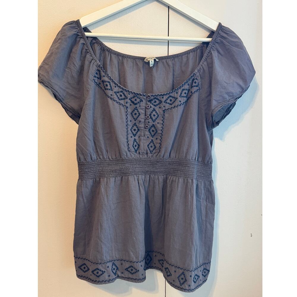 Heritage 1981 Grey Cotton Blouse Short Sleeve